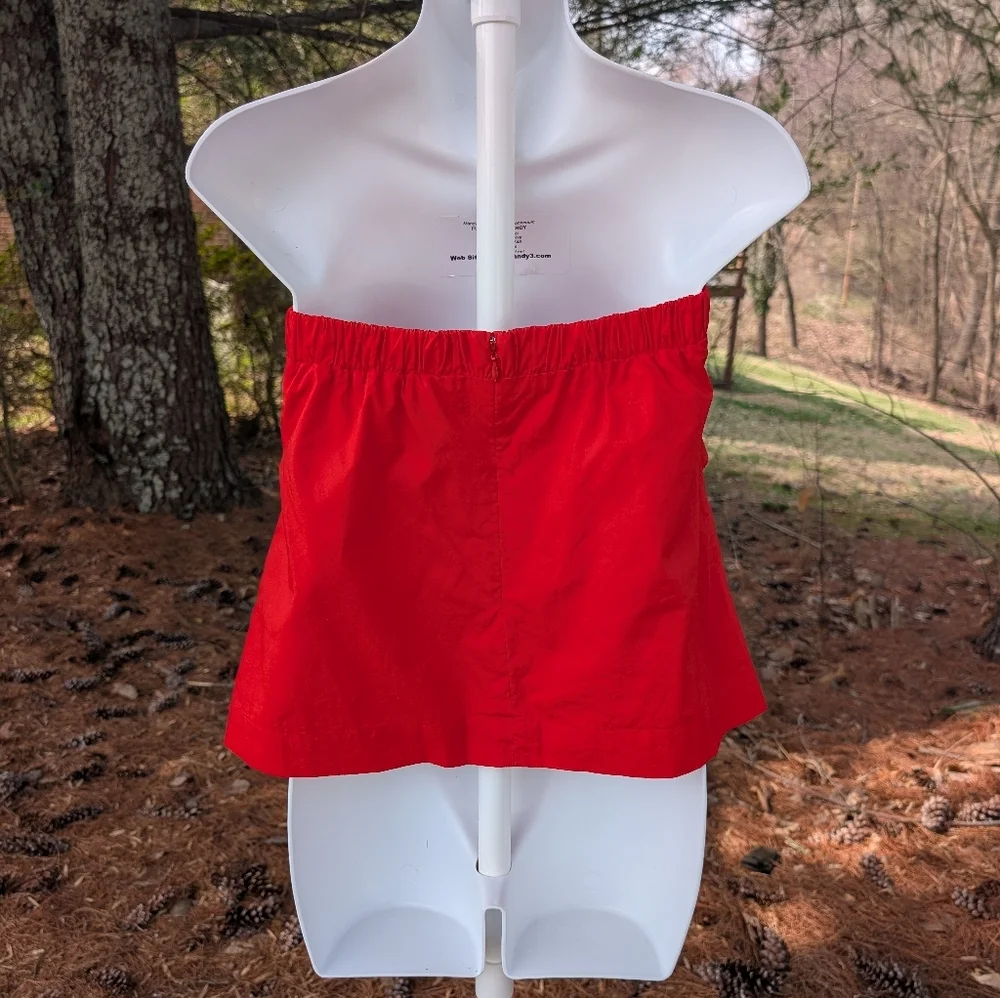 J. Crew Women's Red Poplin Strapless Gathered Bandeau Tube Top Sweetheart Size 6